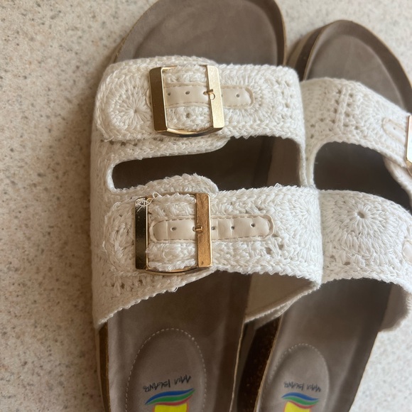 White Knit Sandal with Silver Buckles 10 - Picture 2 of 3
